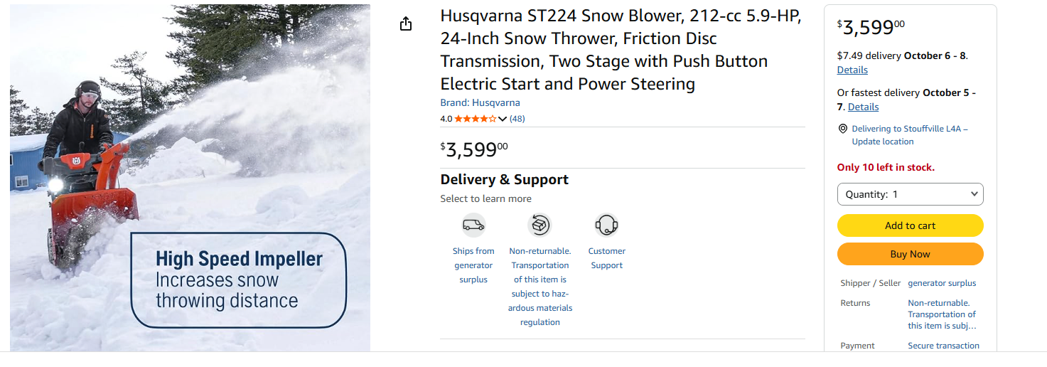 Husqvarna Snow Thrower ST 224 - photo 4
