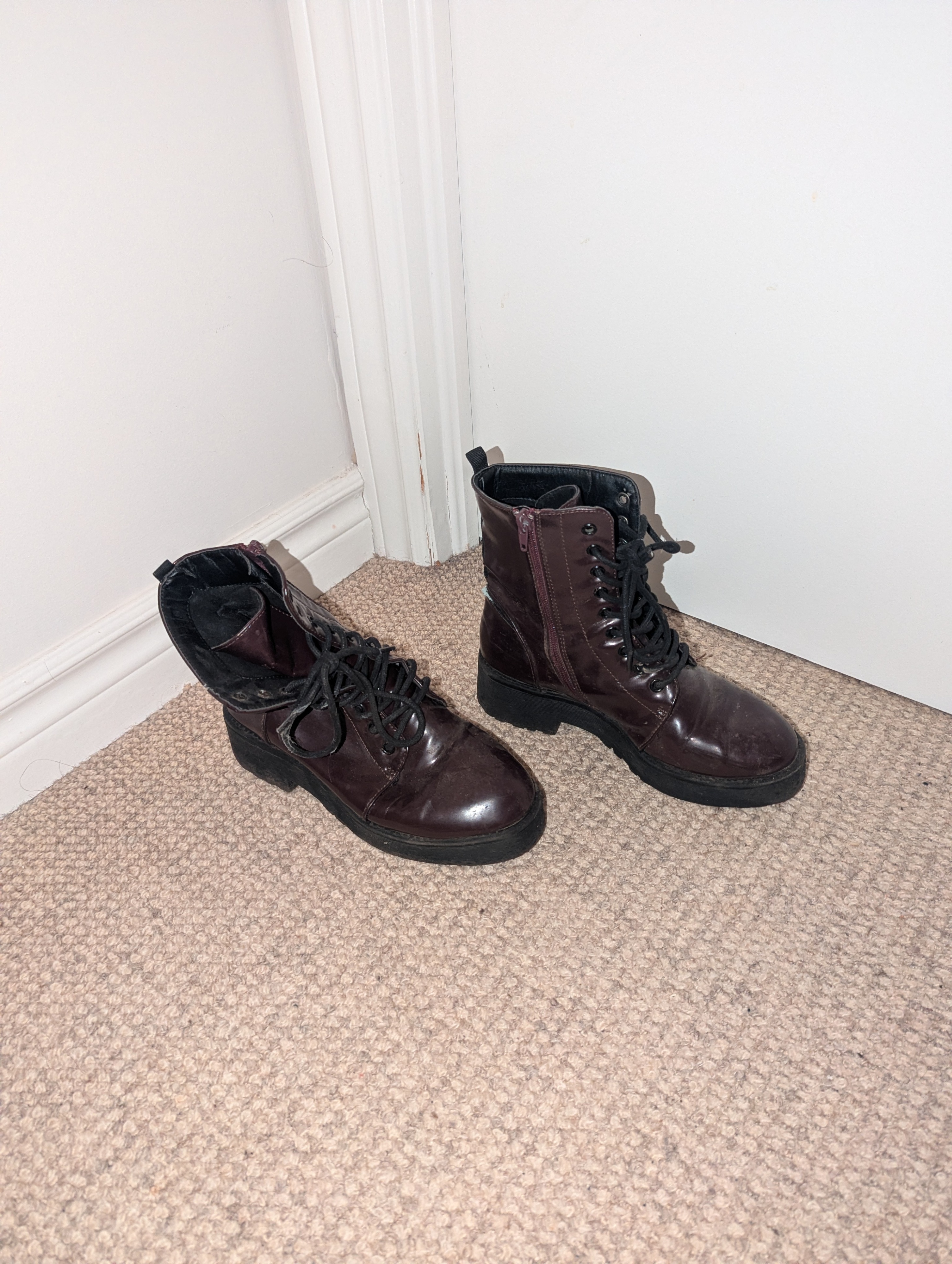 Burgundy Lace-Up Ankle Boots - photo 2