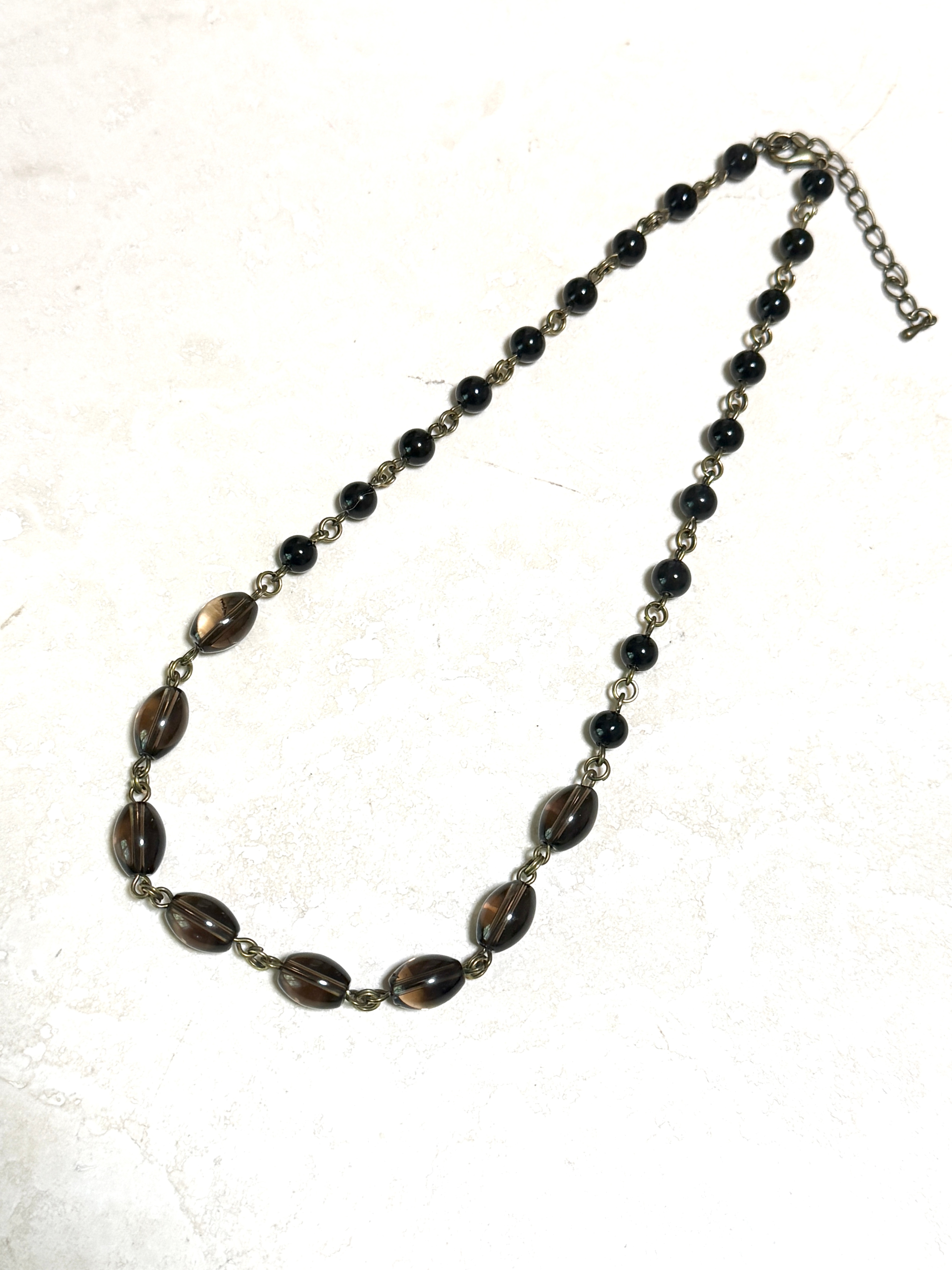 Genuine Smoky Quartz & Black Agate Short Necklace, Bronze Links - photo 3