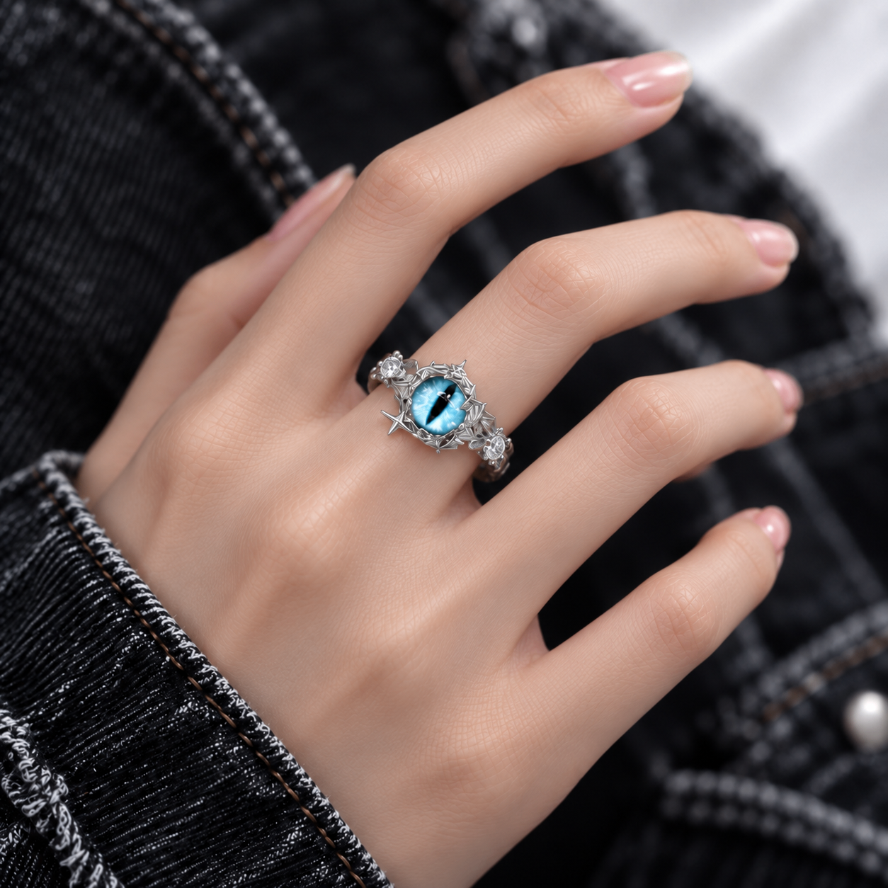 Gothic Blue Demon Eye Statement Ring – Copper Alloy