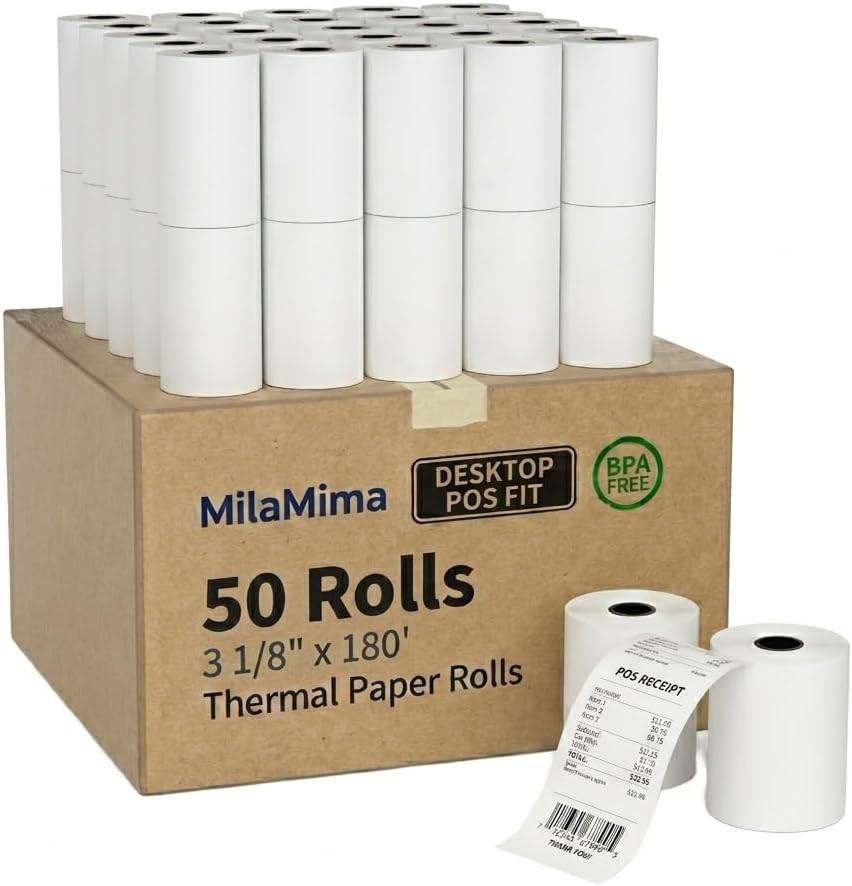 Thermal Receipt Paper Rolls, 50 Rolls 3 1/8" x 180'