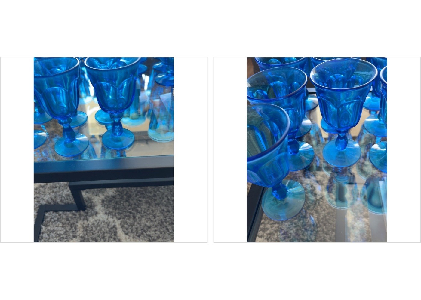 Set of 10 Short Blue Pedestal Goblets