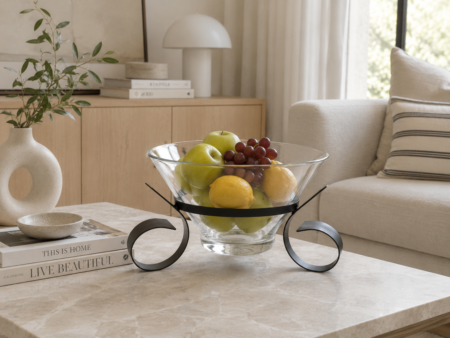 Modern Glass Fruit Bowl / Decorative Centerpiece w/ Metal Stand - photo 3
