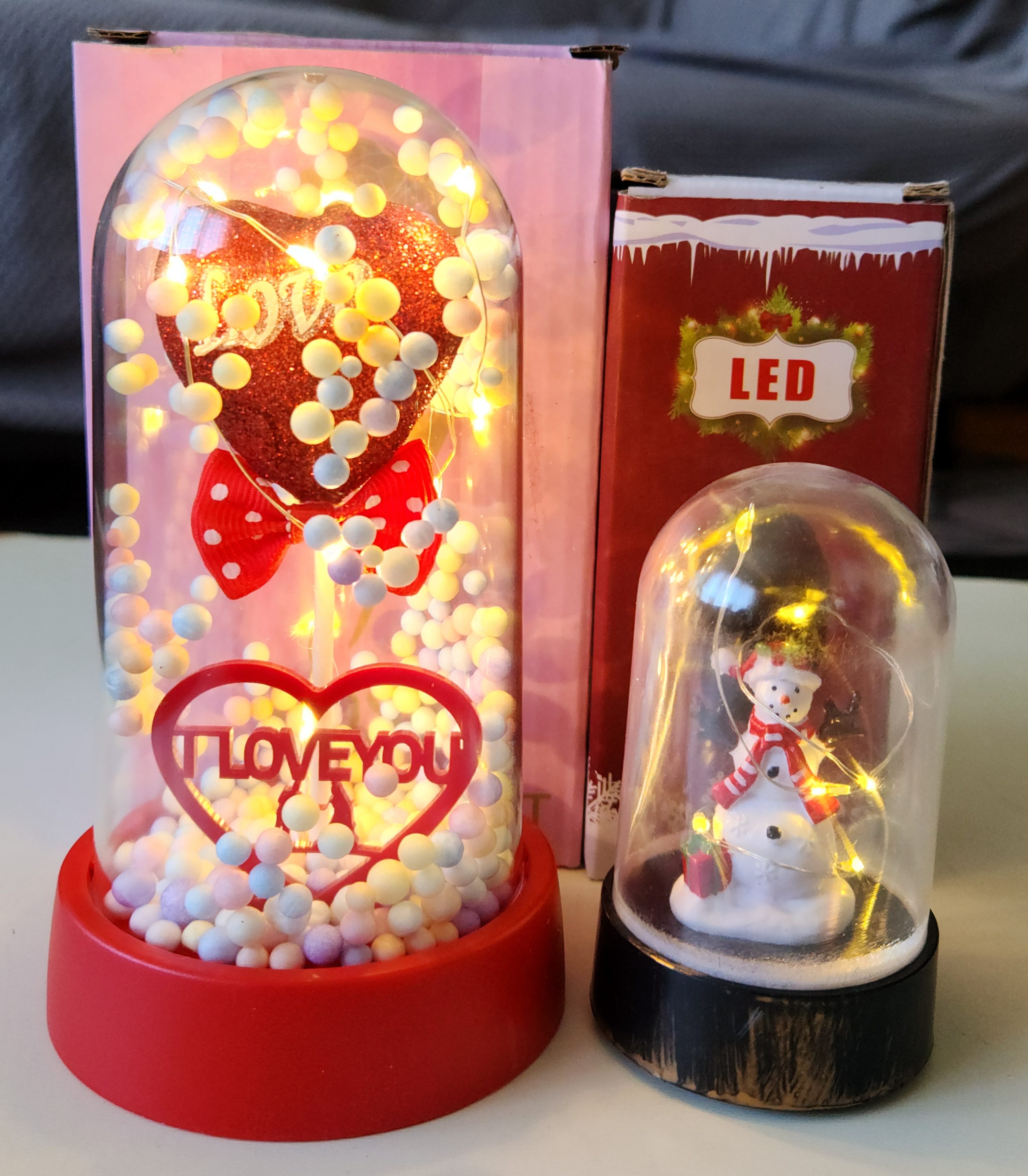 LED Light-Up Decor Domes — "I Love You" Heart Lamp & Christmas