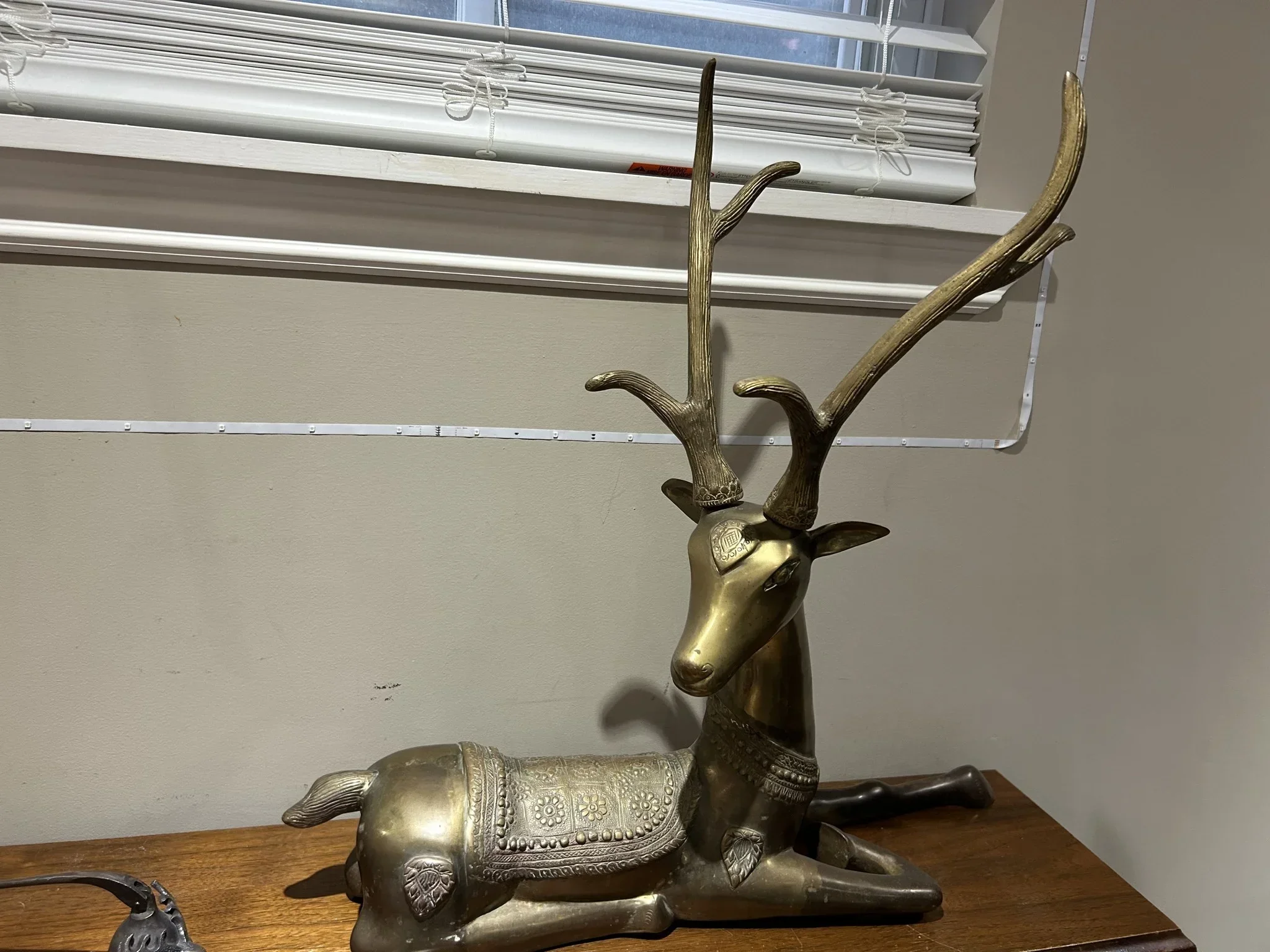 Large Vintage Brass Sitting Deer Stag Statue Decor