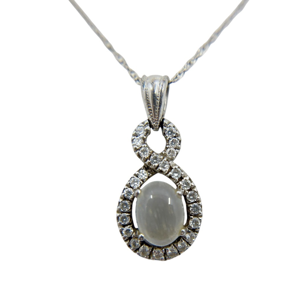 Sterling silver moonstone & cubic zirconia pendant - photo 3