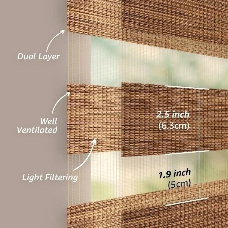 NEW Foiresoft Wood Texture Cordless Zebra Blinds W44" x H64" - photo 2