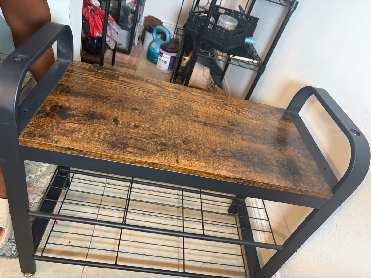 Entryway Shoe Bench with Shoe Rack — Wood Top, Black Metal Frame - photo 3