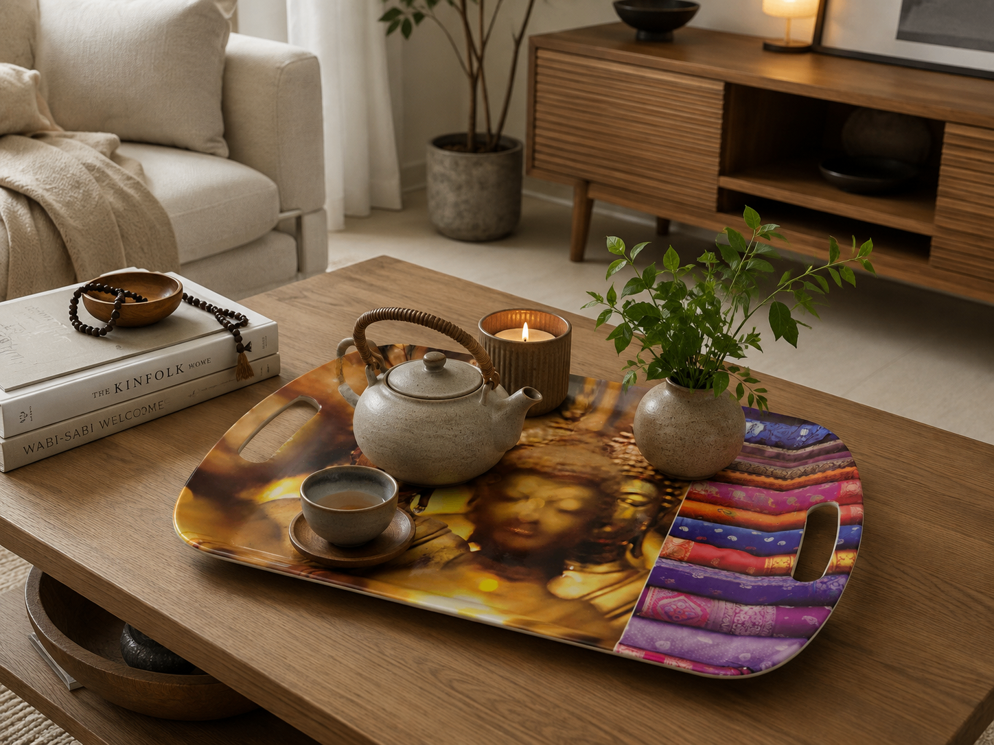 Golden Buddha & Sari Stripe Decorative Serving Tray - photo 4