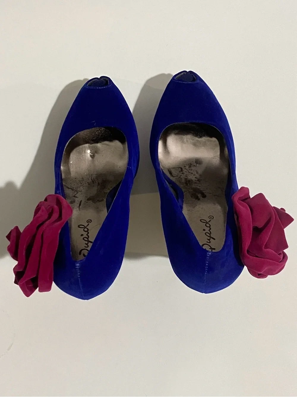 Qupid Women's 7.5 Blue Peep Toe Heels W/Pink Rosette Accent - photo 3