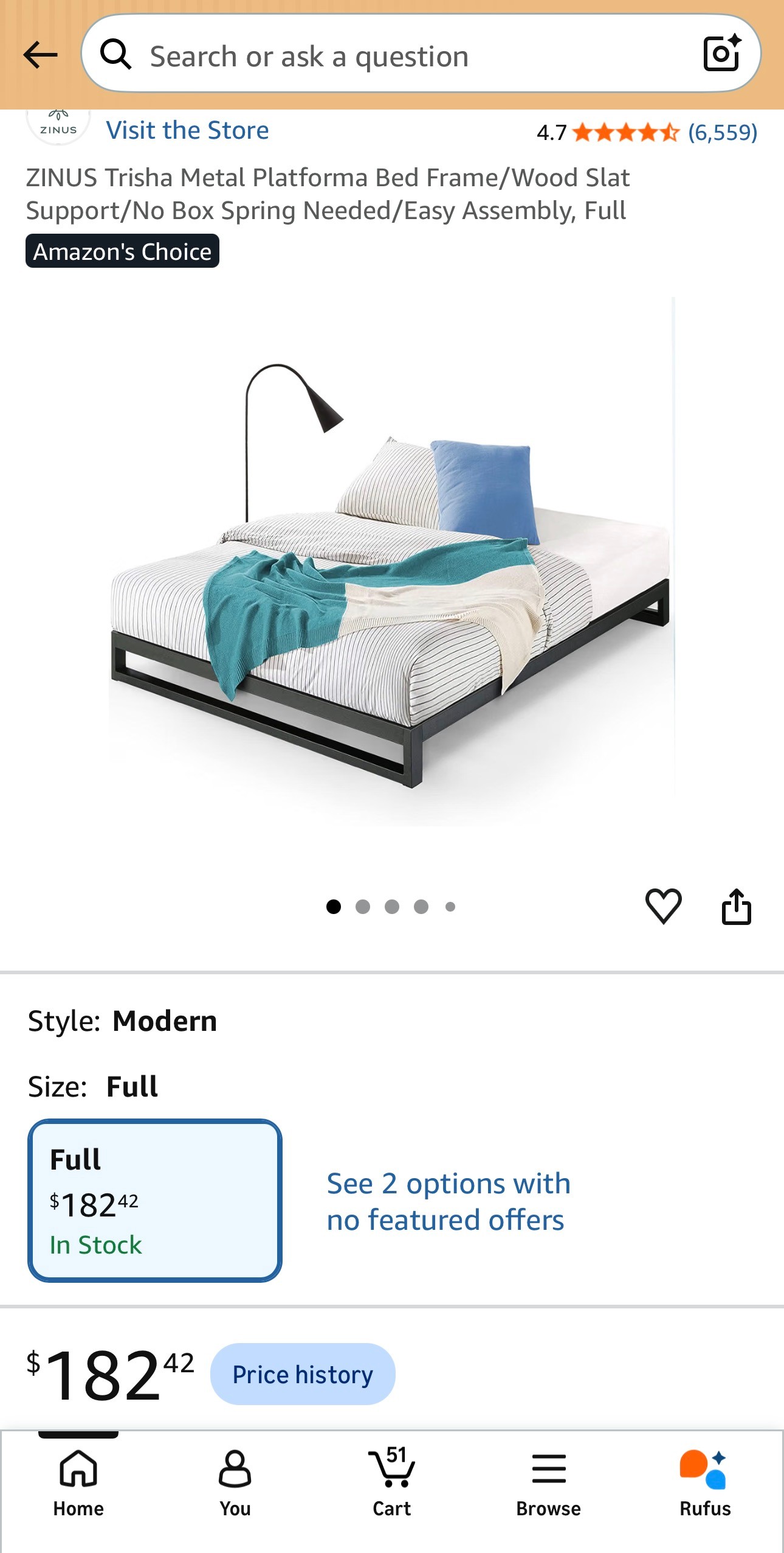 ZINUS Metal Platform Bed Frame Wood Slat Easy Assembly Full Size - photo 2