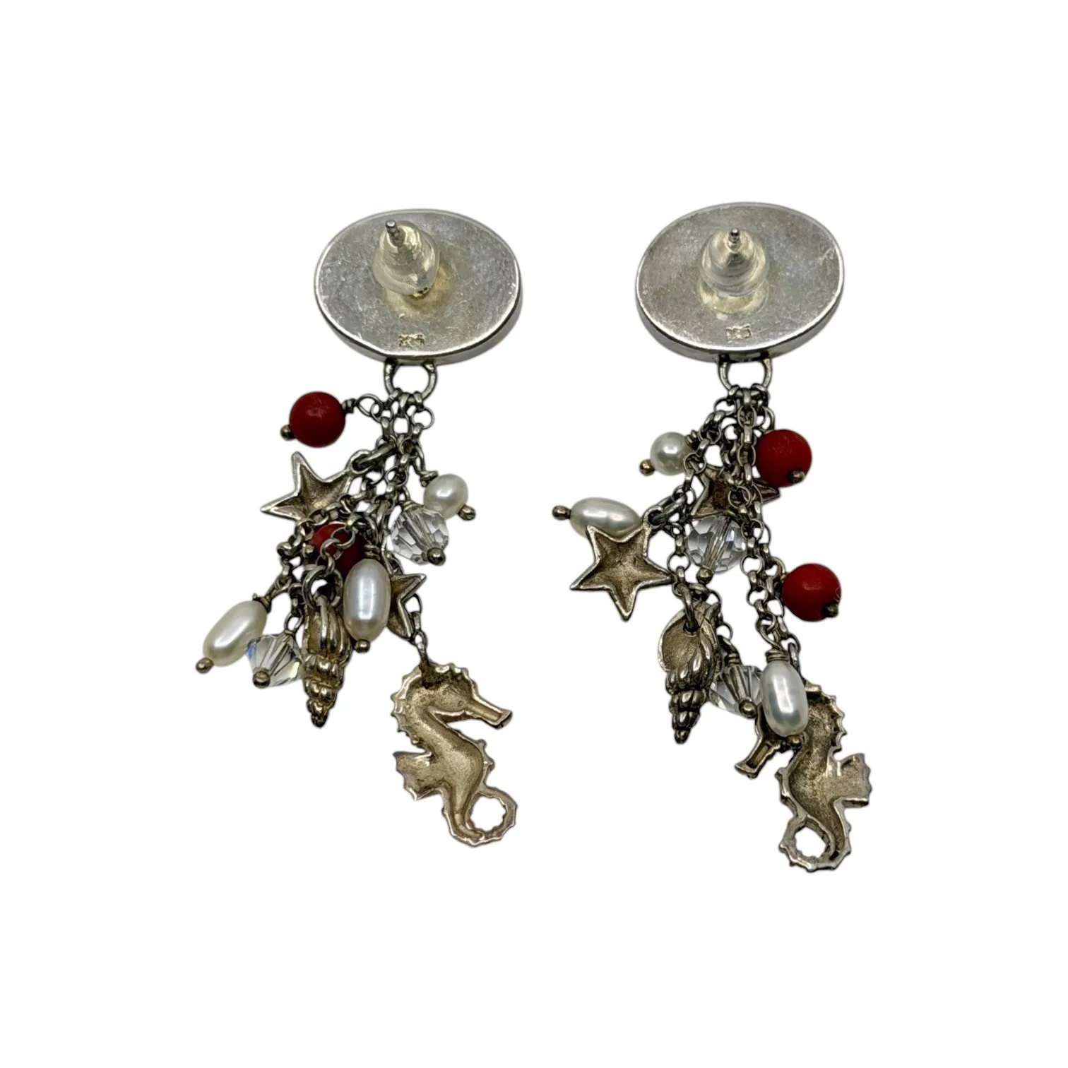 sterling silver coral pearl & crystal sea life drop earrings - photo 3