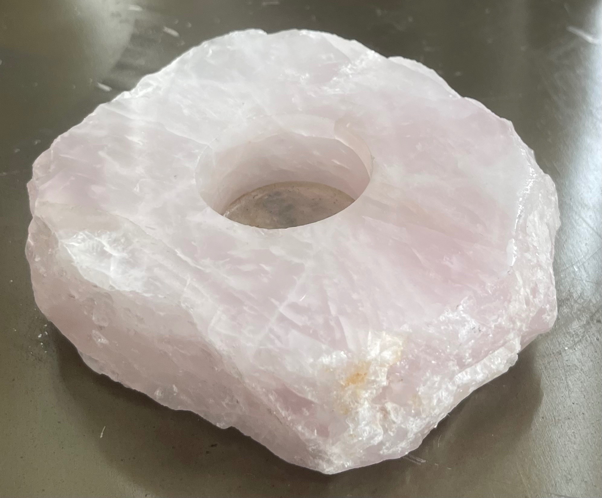 Natural Rose Quartz Crystal Slab Tealight Holder - photo 2