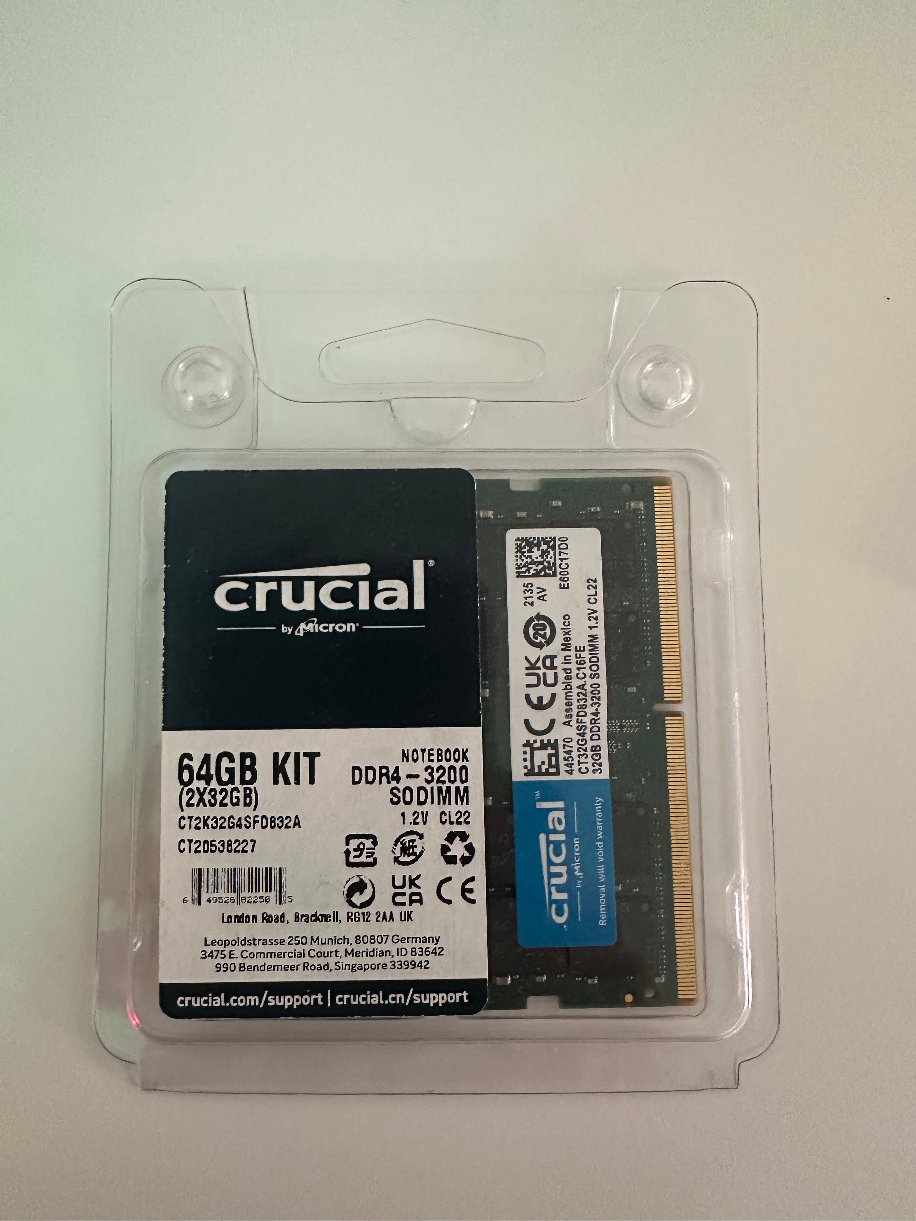64gb DDR4 Ram, Crucial 2x 32gb sticks