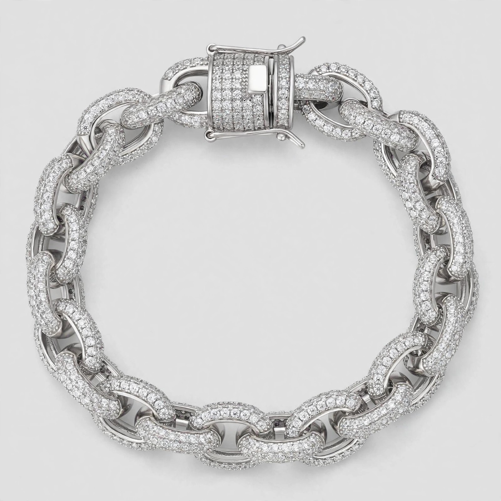 Iced-Out CZ Rolo Link Bracelet 925 Sterling Silver 8.25in - photo 3