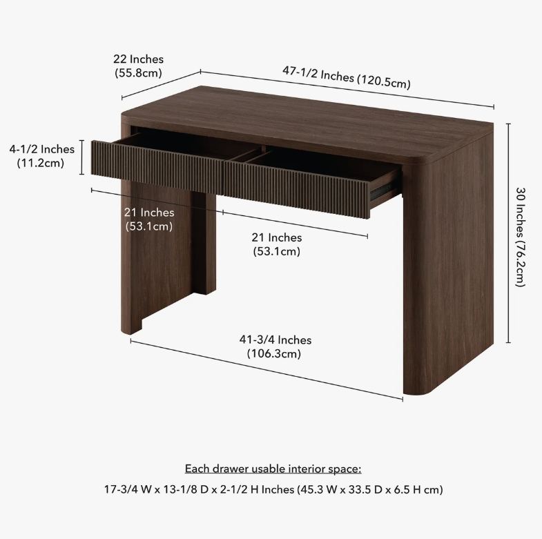 Dark wood desk with two fluted drawers - New in box - photo 2