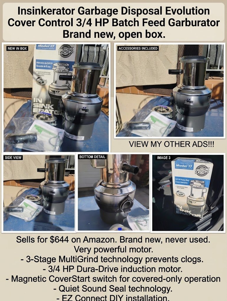 Insinkerator Garbage Disposal Evolution Cover Control 3/4 HP