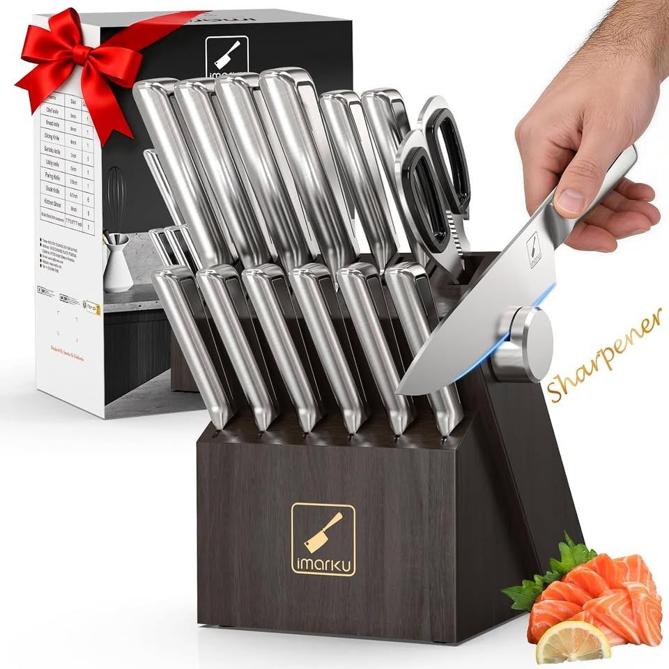 Kitchen Knife Set with Block and Built-in Sharpener - photo 2