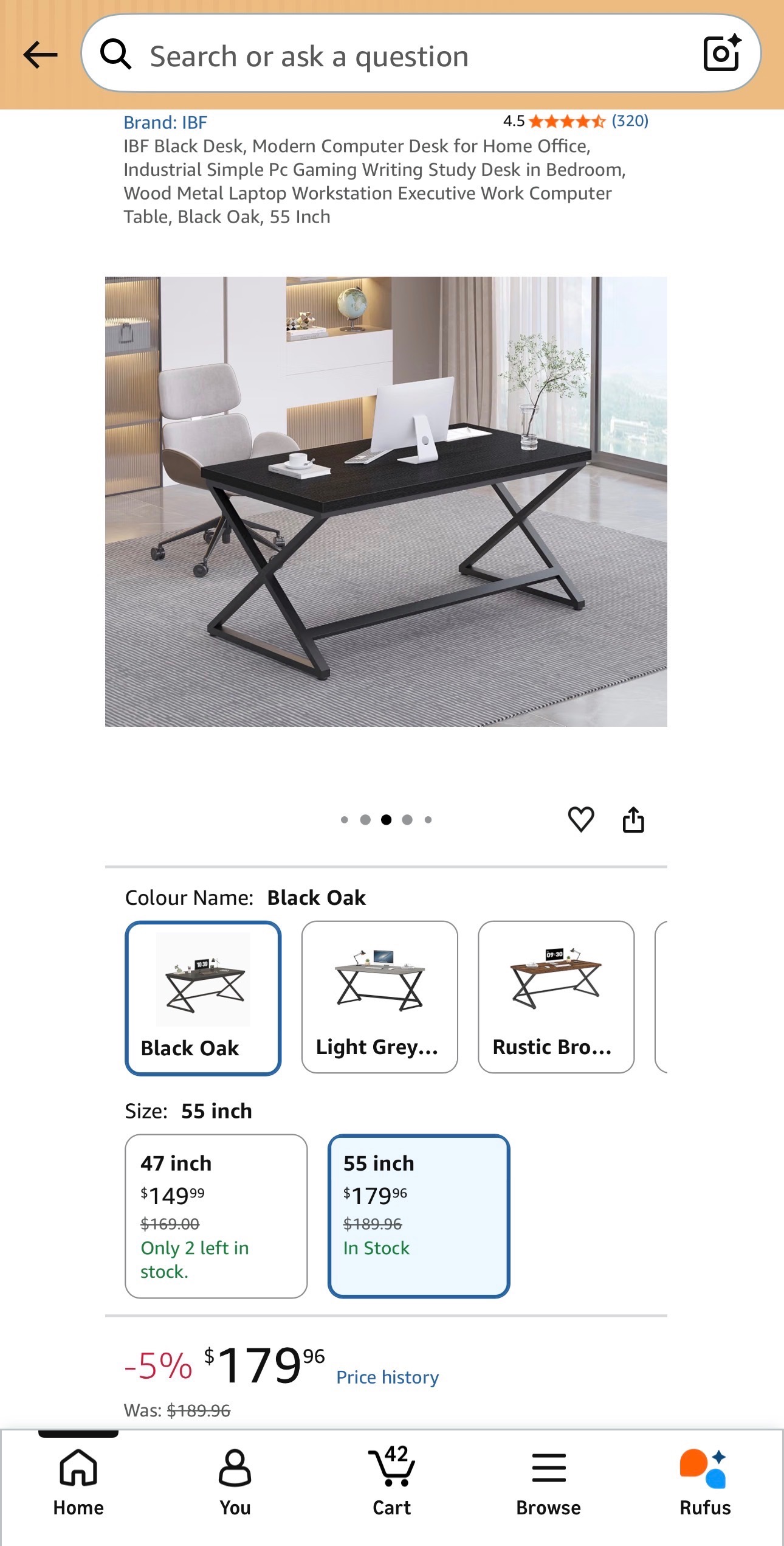 Black Modern Desk Wood Metal Workstation Black Oak, 55"