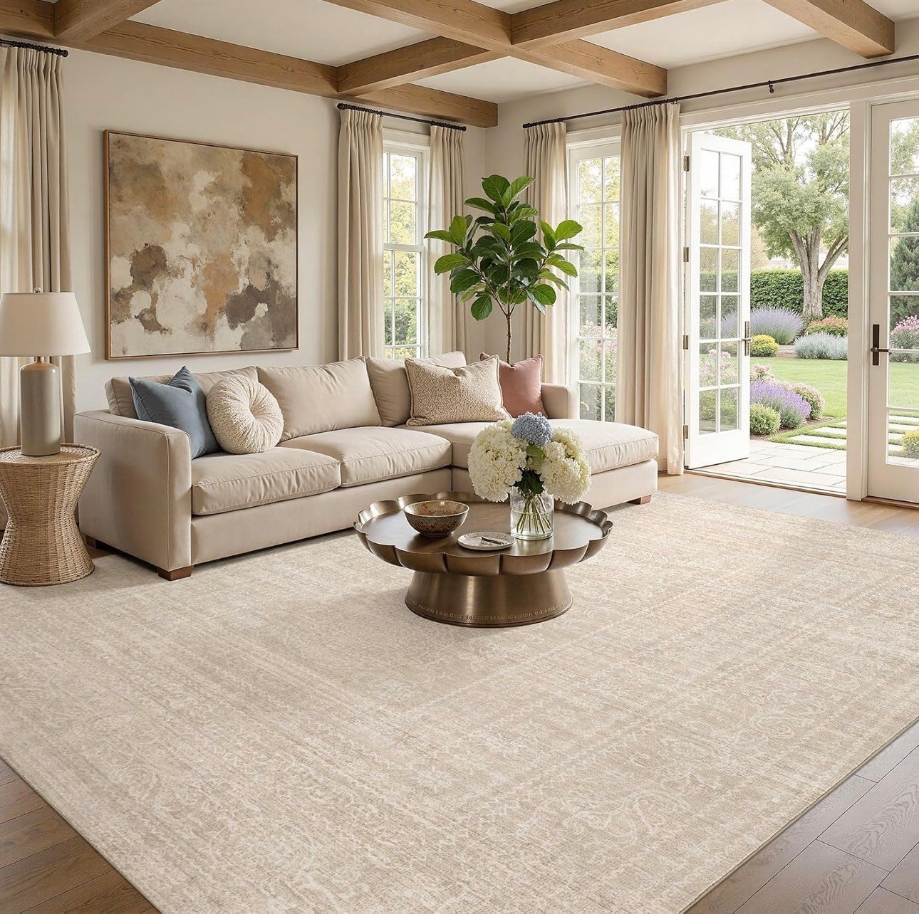 Neutral 12x15' Area Rug Washable Soft Low-pile Carpet - photo 2