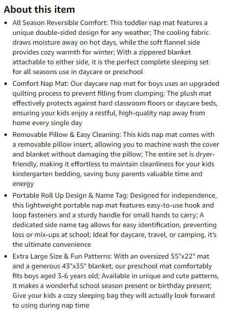 NEW~ Reversible Toddler Nap Mat – 55"x35" + Removable Pillow - photo 5
