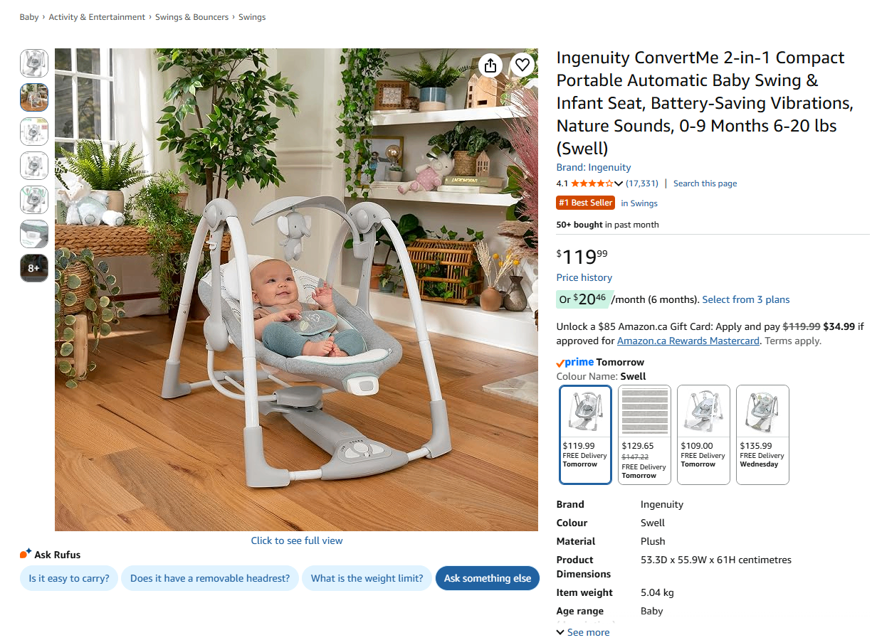 Ingenuity ConvertMe 2-in-1 Baby Swing & Seat – Swell - photo 2