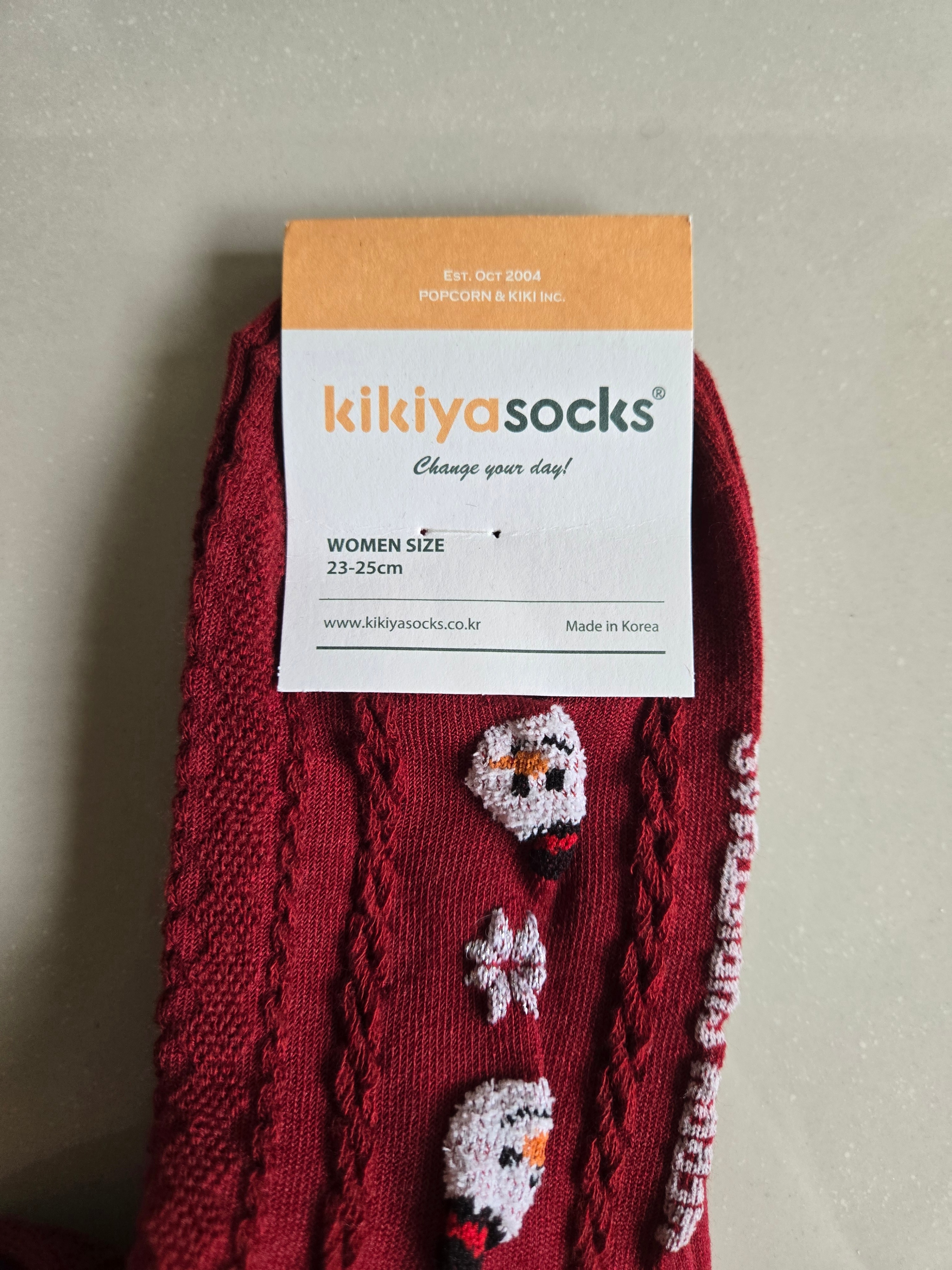Korean Cute Snowman Snowflake Christmas Wine Red Socks - photo 2