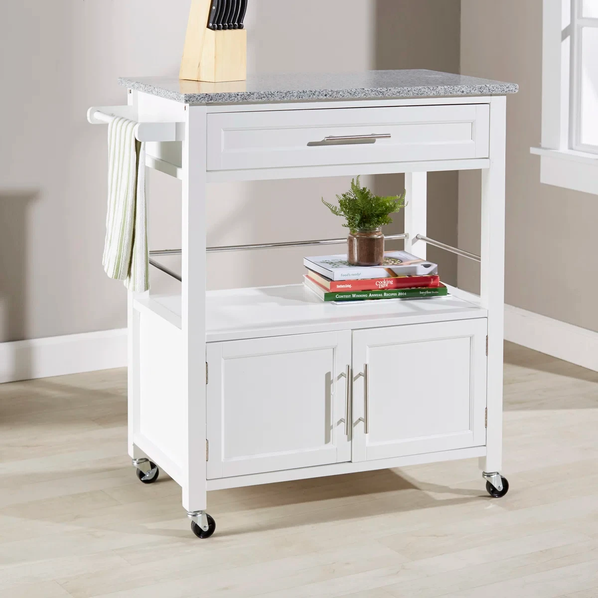 Aleshire Granite Top Kitchen Cart With Storage Space - photo 2
