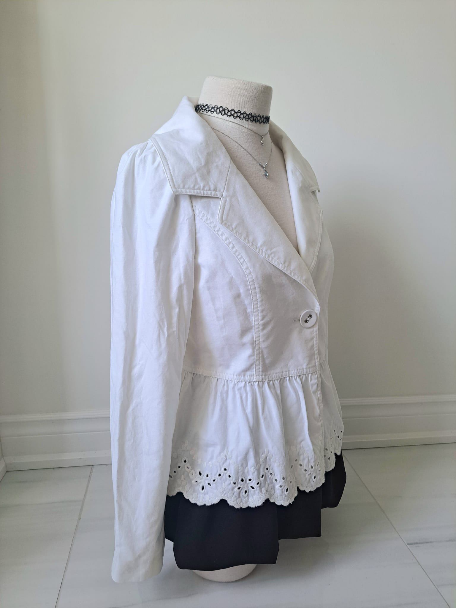 🐩 Y2K White Eyelet Peplum Blazer Jacket - photo 2