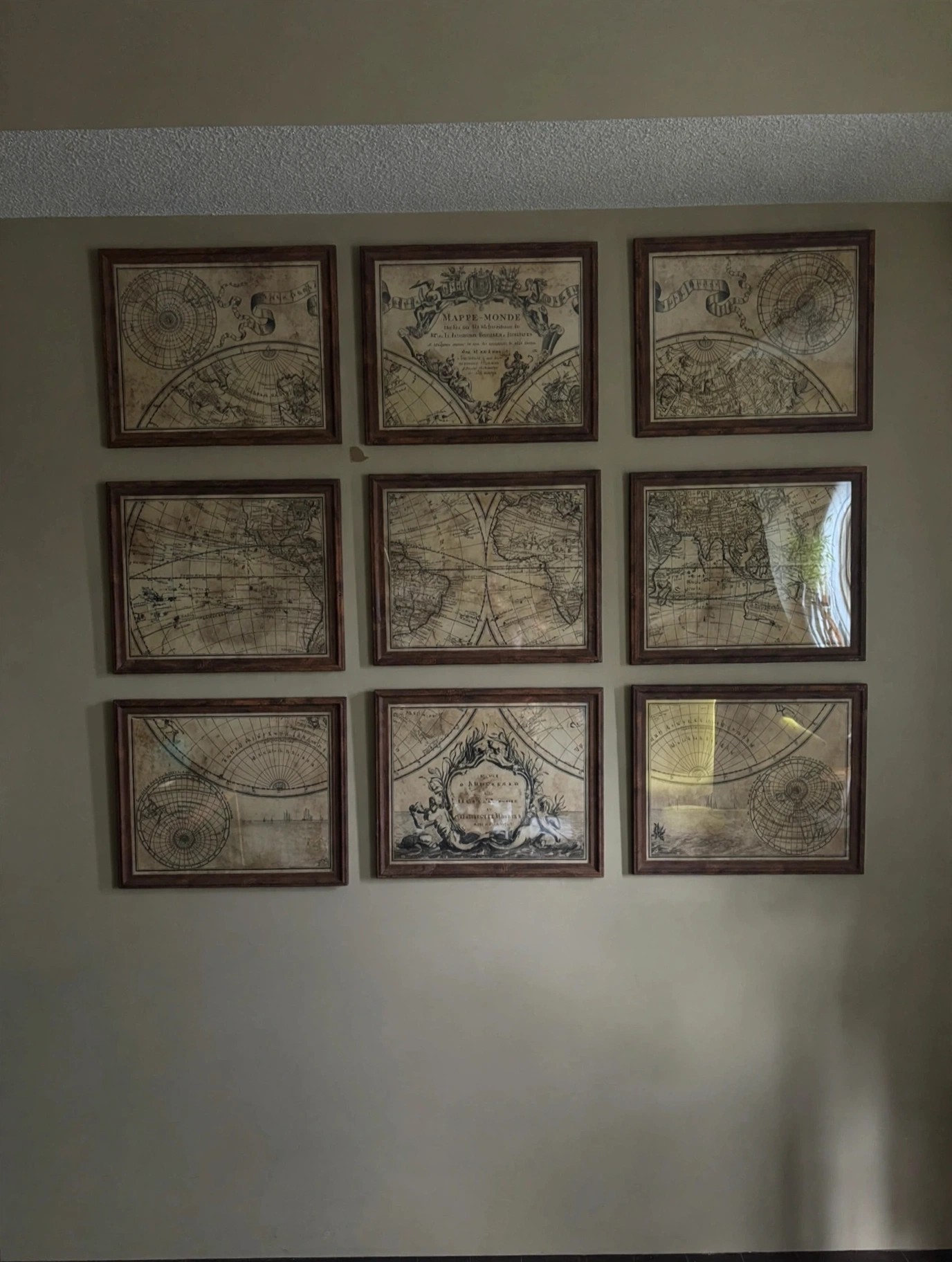 RH L'Isle 1720 World Map Nine-Panel Framed Gallery Wall Art