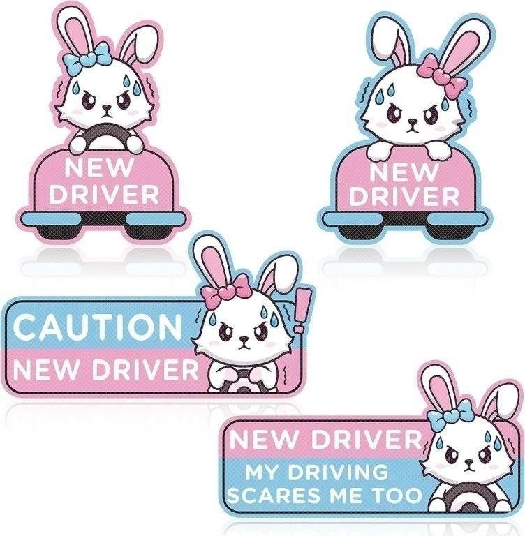 NEW 4pcs Cute Cartoon Rabbit Student Driver Magnet, Reflective - photo 3