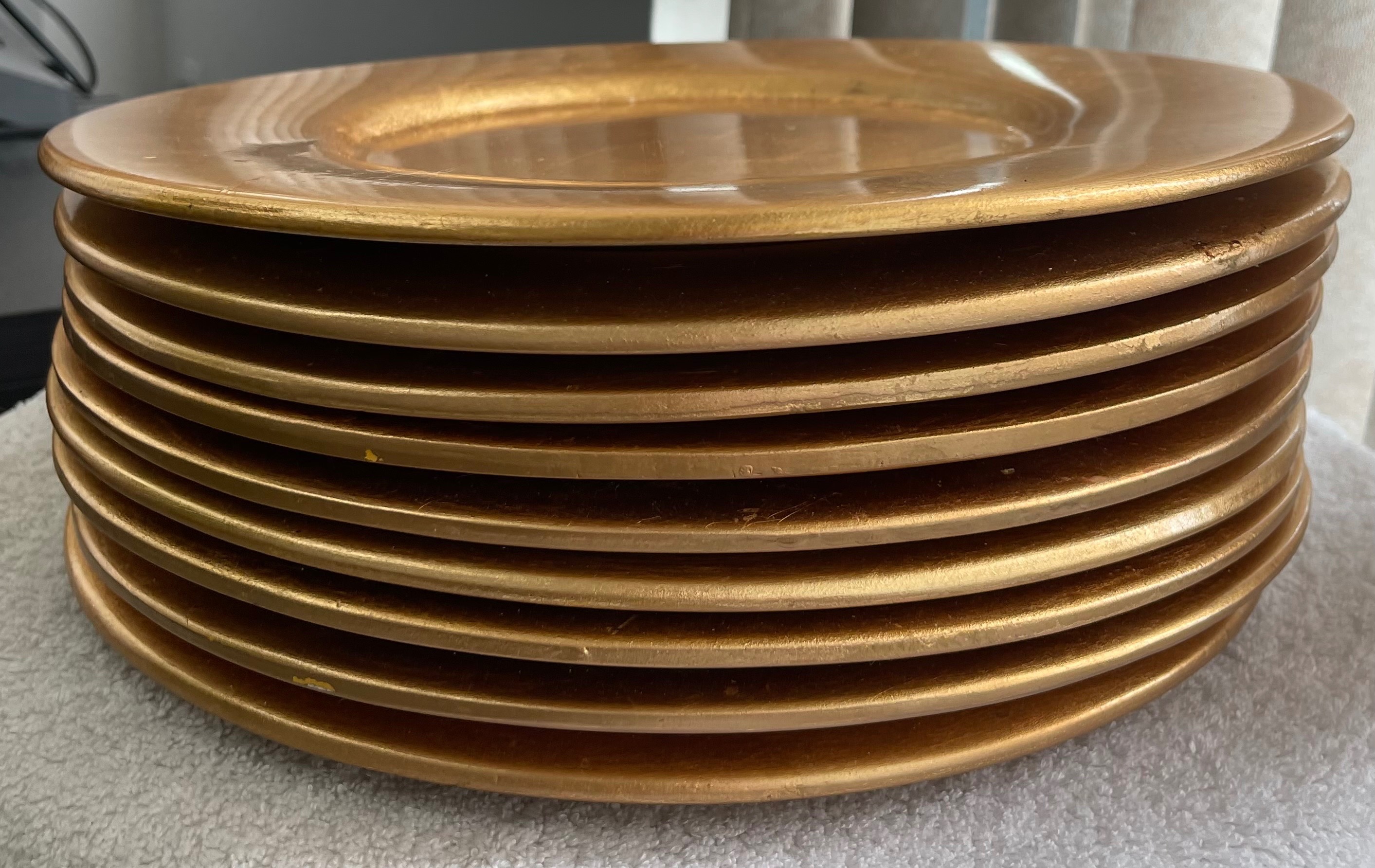 Set of 9 Pier 1 Gold Leaf Earthenware Chargers