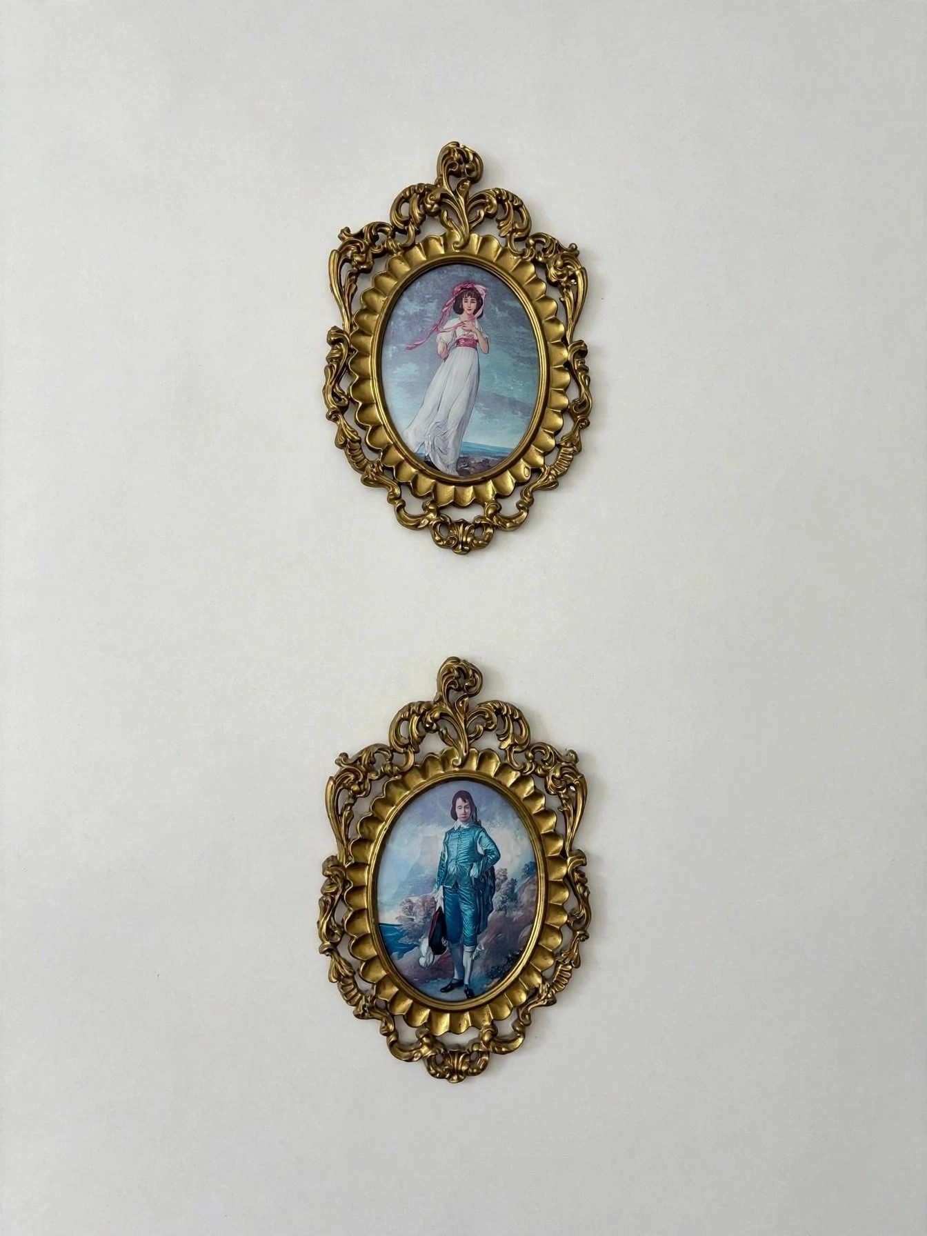 Vintage Blue Boy & Pinkie Framed Art Prints Pair Gold Frames