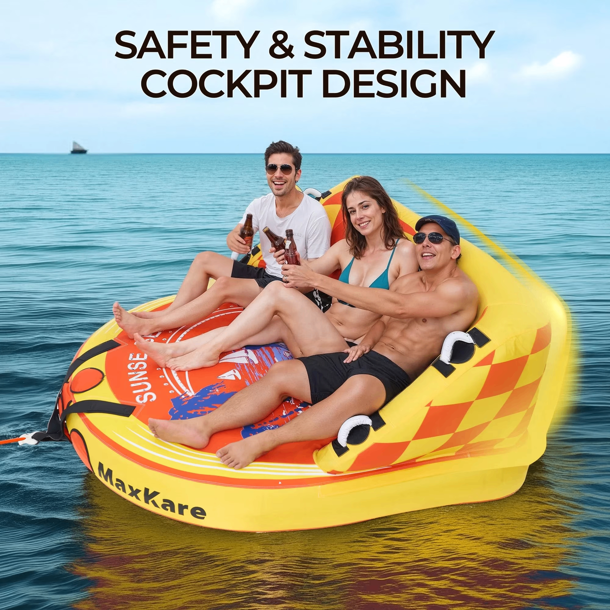 Towable Tube with Dual Tow Points, Inflatable Tube for Boating