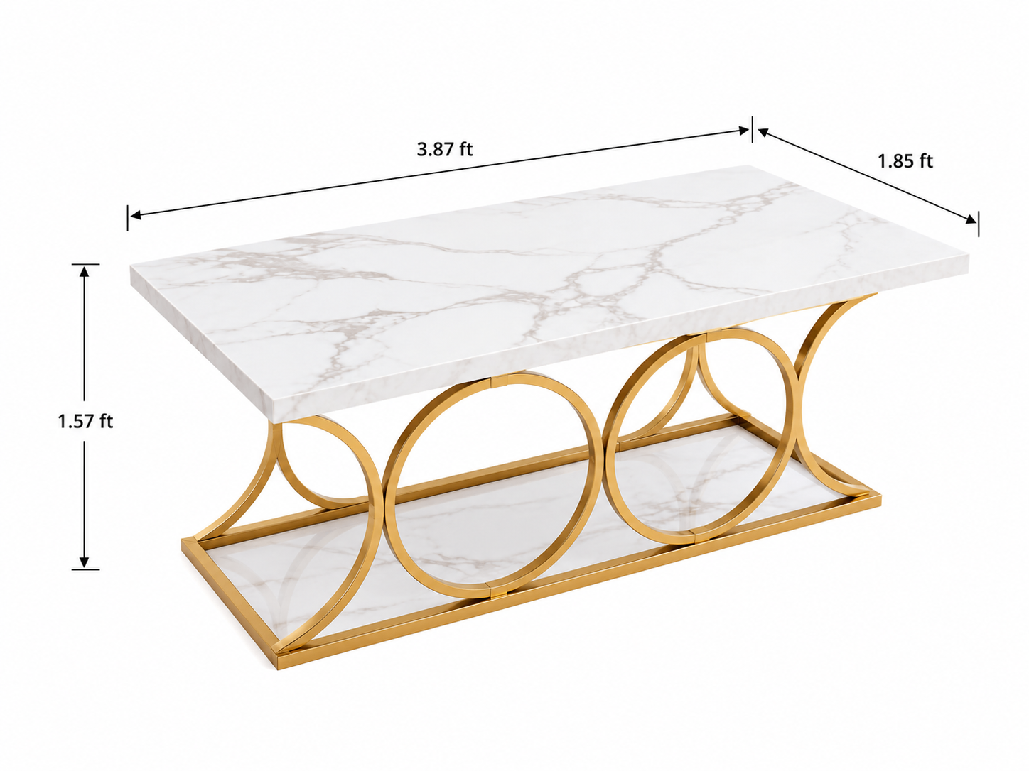 Modern White Coffee Table – Marble-Look MDF | Gold Accent Frame - photo 2