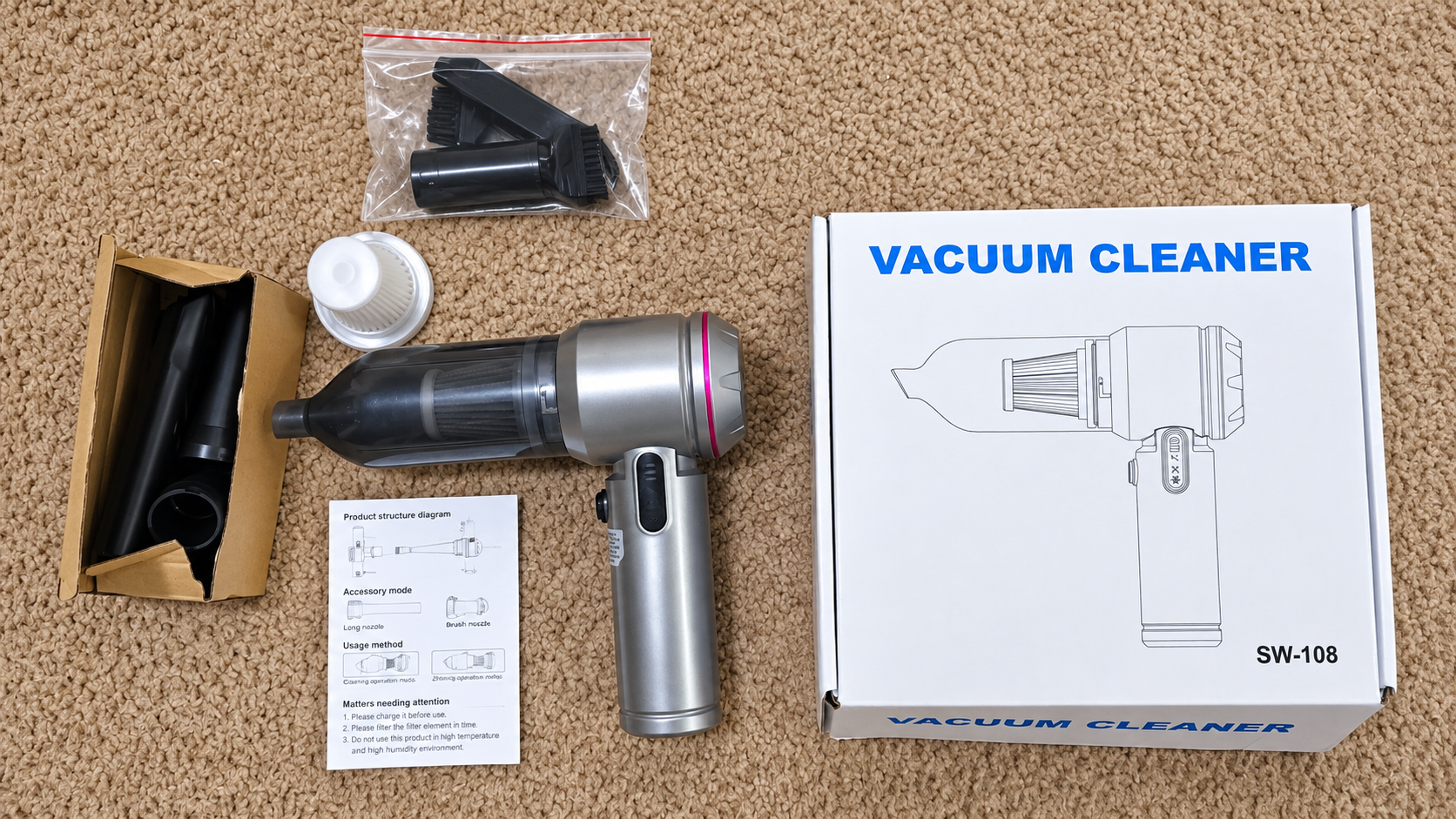Handheld Portable Wireless Car Vacuum Cleaner & Air Blower Kit