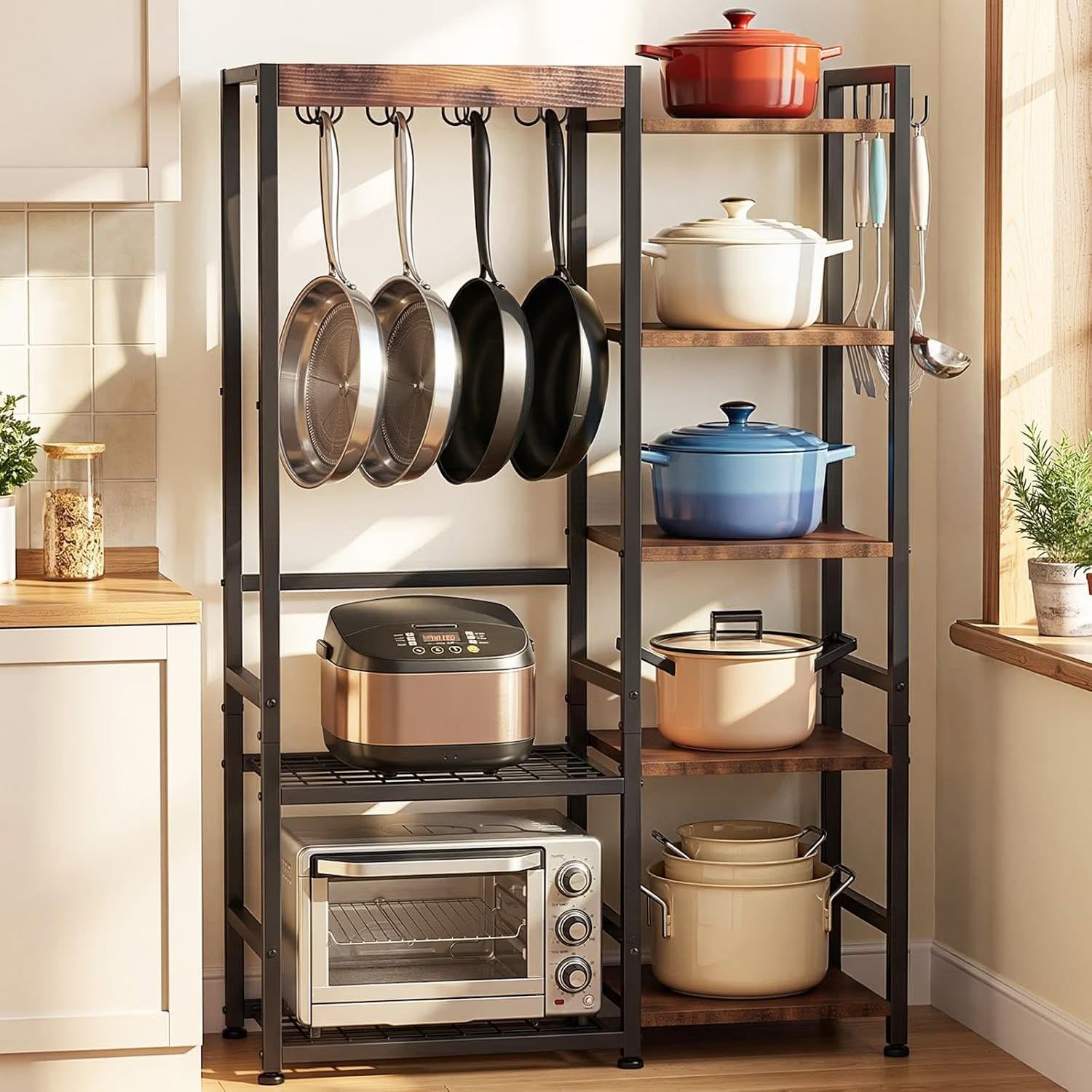 5 Tier Cast Iron Pot Rack Pan Organizer Cookware Storage Shelf