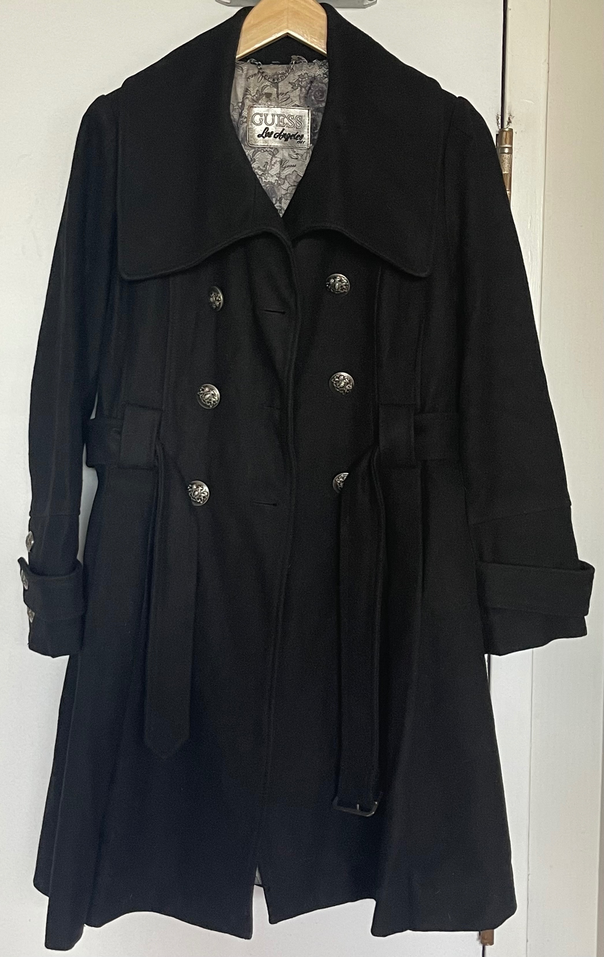 GUESS Black Wool-Blend Belted Trench Coat (Small) - photo 2