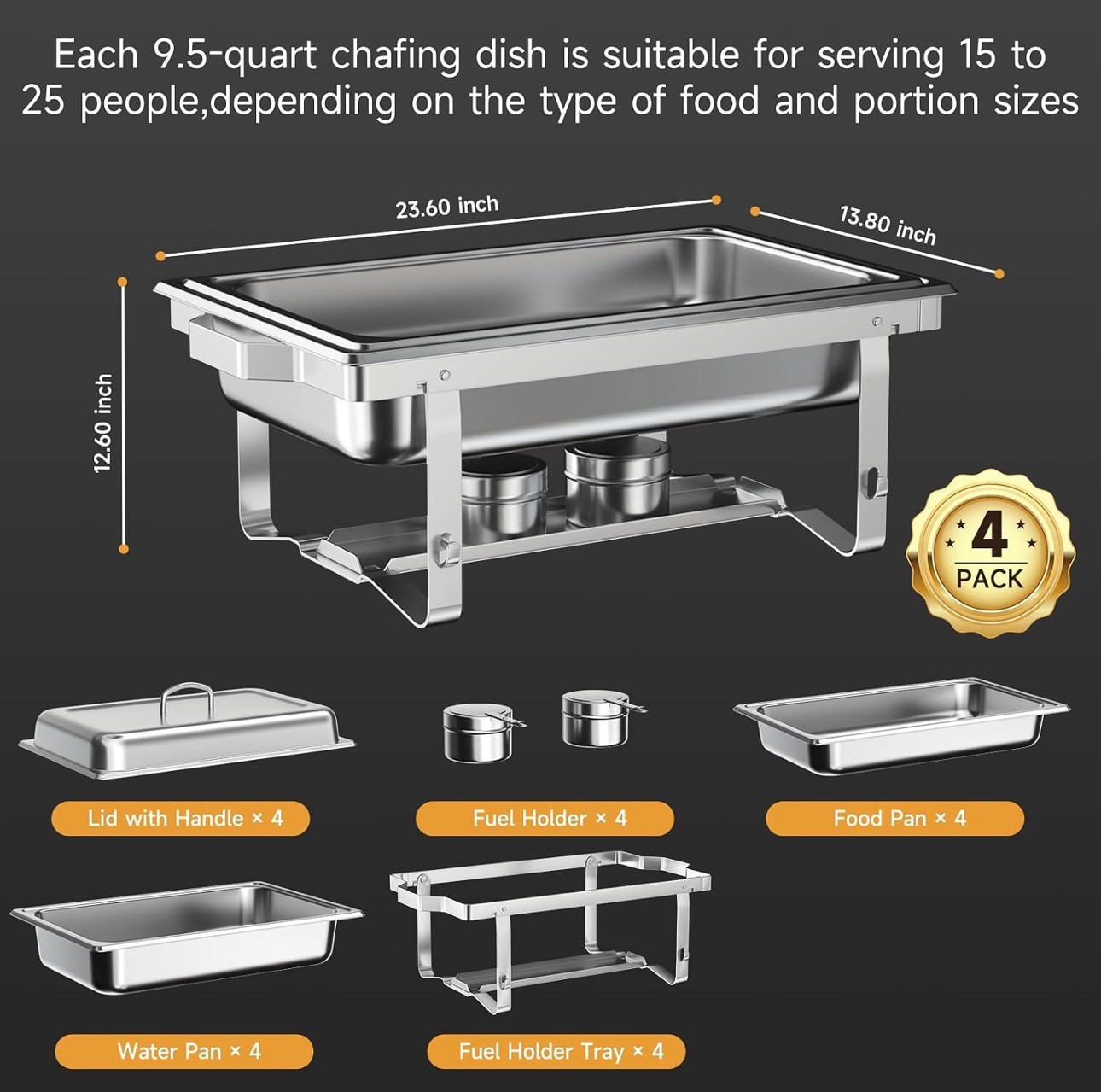 Chafing Dishes for Buffet Warmer 4 Set 9QT High Grade Stainless - photo 2