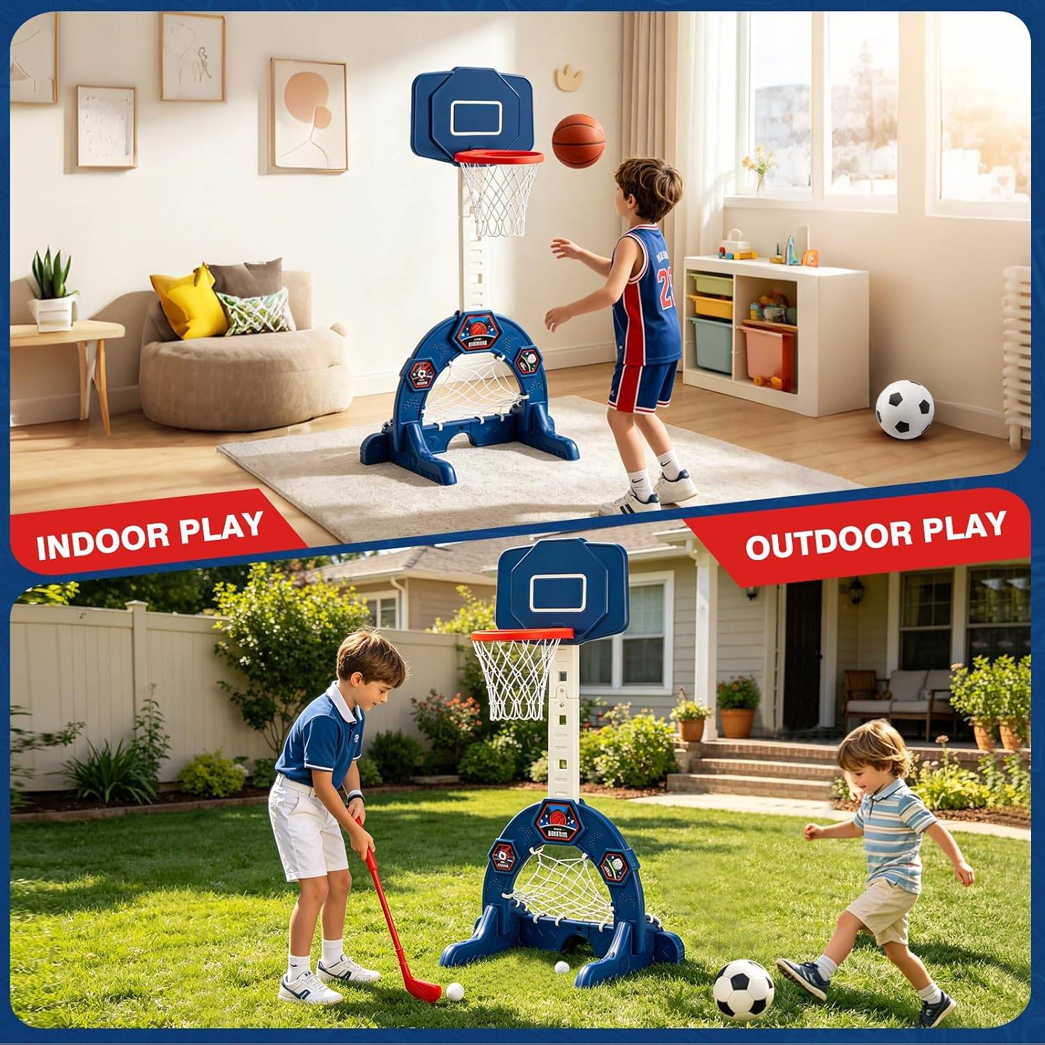 Indoor Basketball Net for Kids with Soccer Goal, Golf Game - photo 3