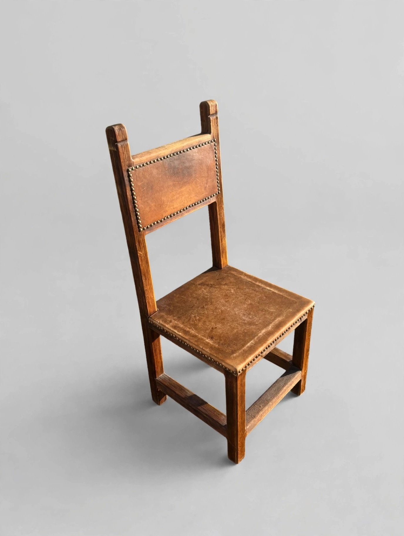 Vintage Mexican Artisan Chair Heavy Oak Rawhide Hecho Mexico