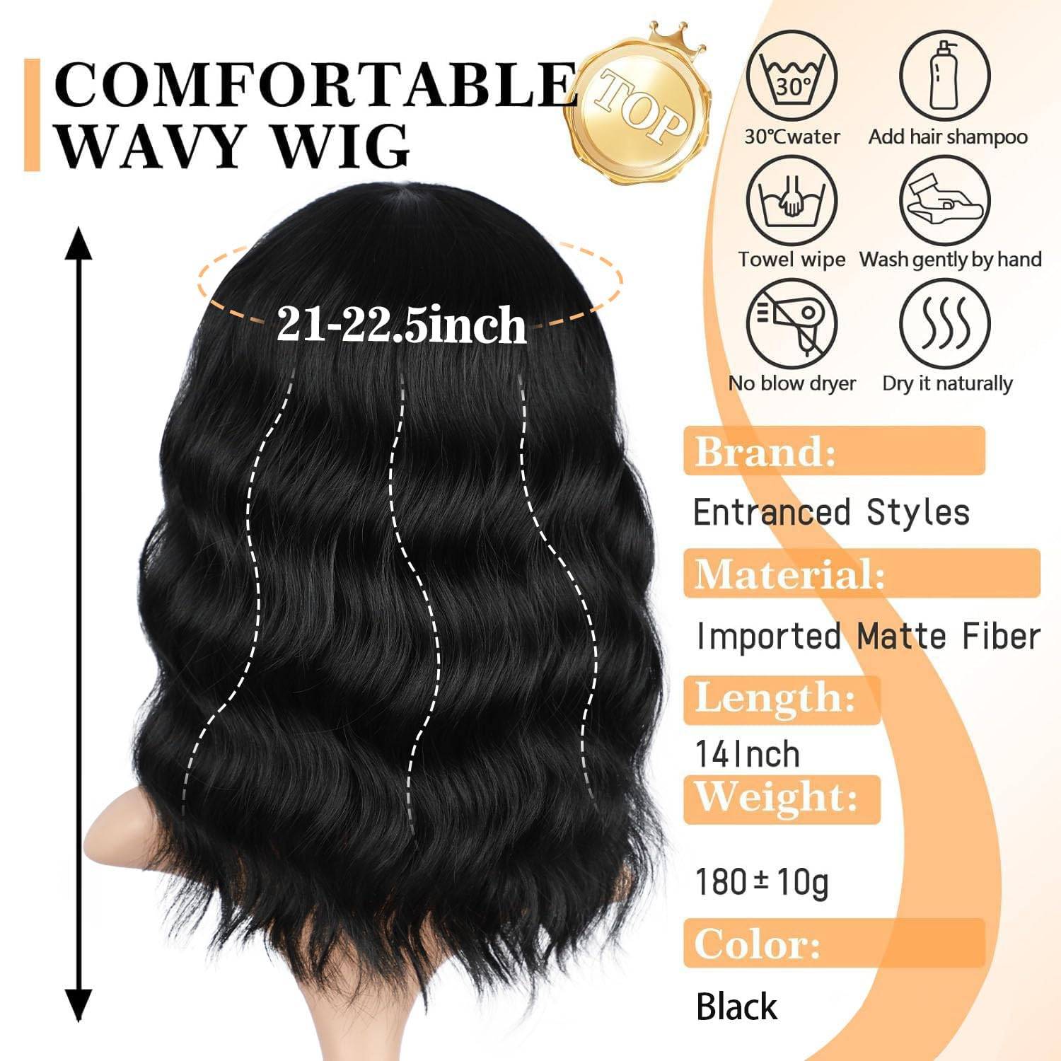 NEW~ Black Short Wavy Bob Wig with Bangs – 14" - photo 2