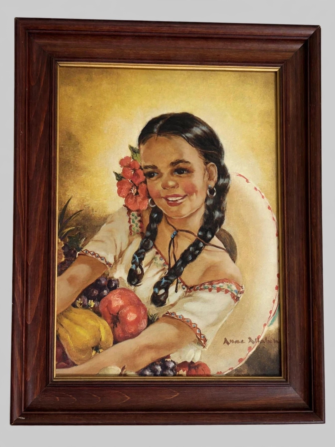 Anne Allaben Conchita Framed Art Print Girl Braids Flowers