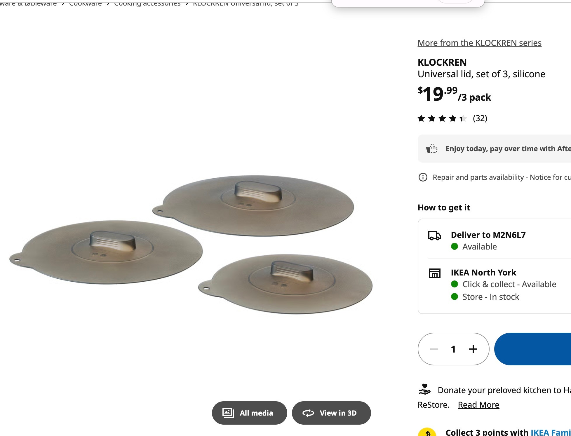 IKEA KLOCKREN Universal Silicone Lids – Set of 3