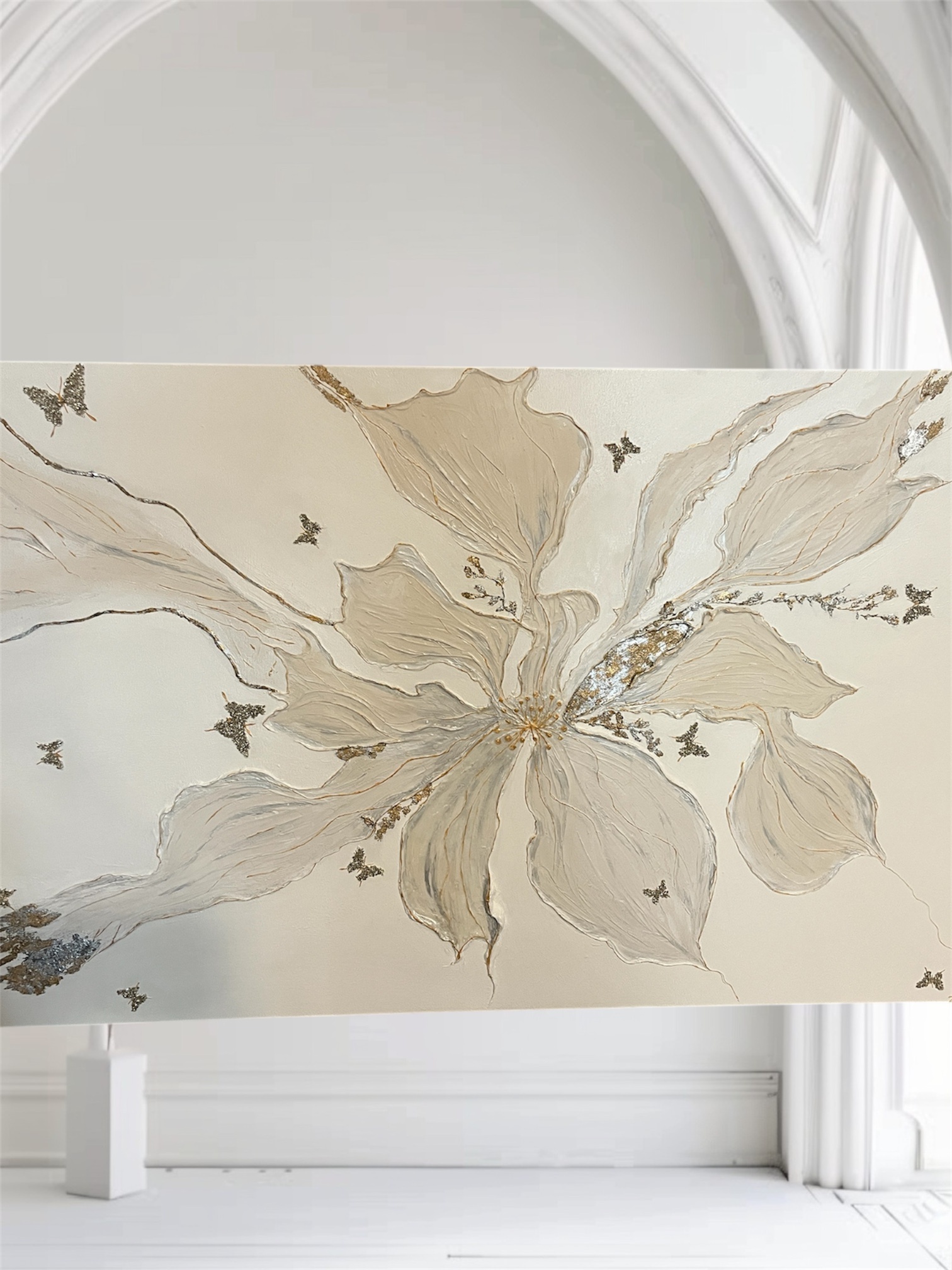 Large butterfly and floral artwork with crushed glass, stones - photo 2