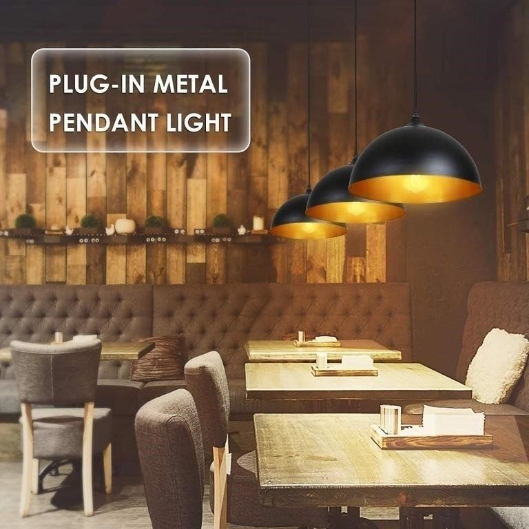 2 Pack Tomshine Plug in Light Pendant, Metal Dome Hanging Light - photo 2