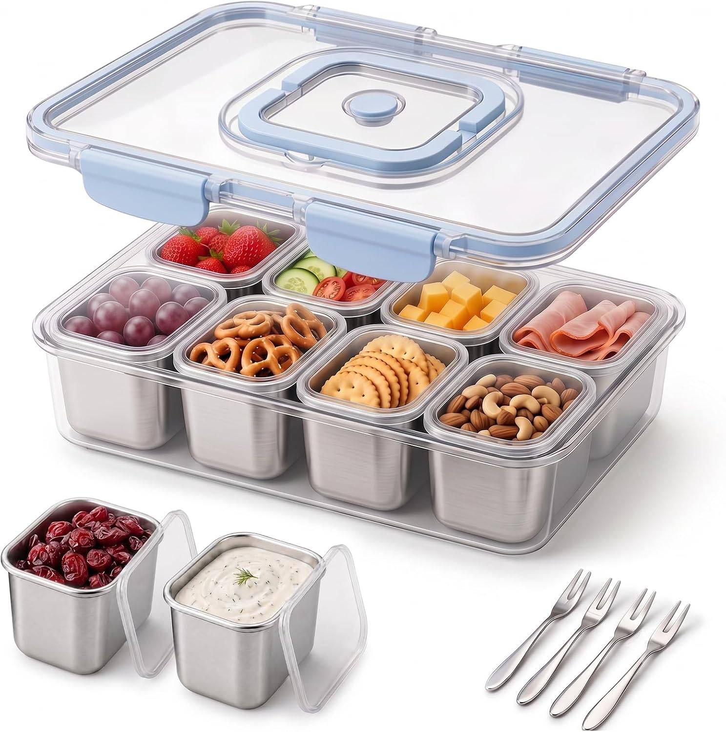 Stainless Steel Snackle Box Container with Individual Lids