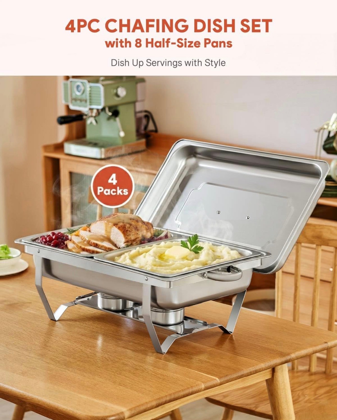 Chafing Dish Buffet Set 4 Pack 8 qt Chafers Foldable Frames - photo 3