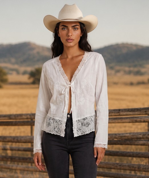 🤠 Vintage Lace Boho Western Blouse / Blouse western dentelle 🐎