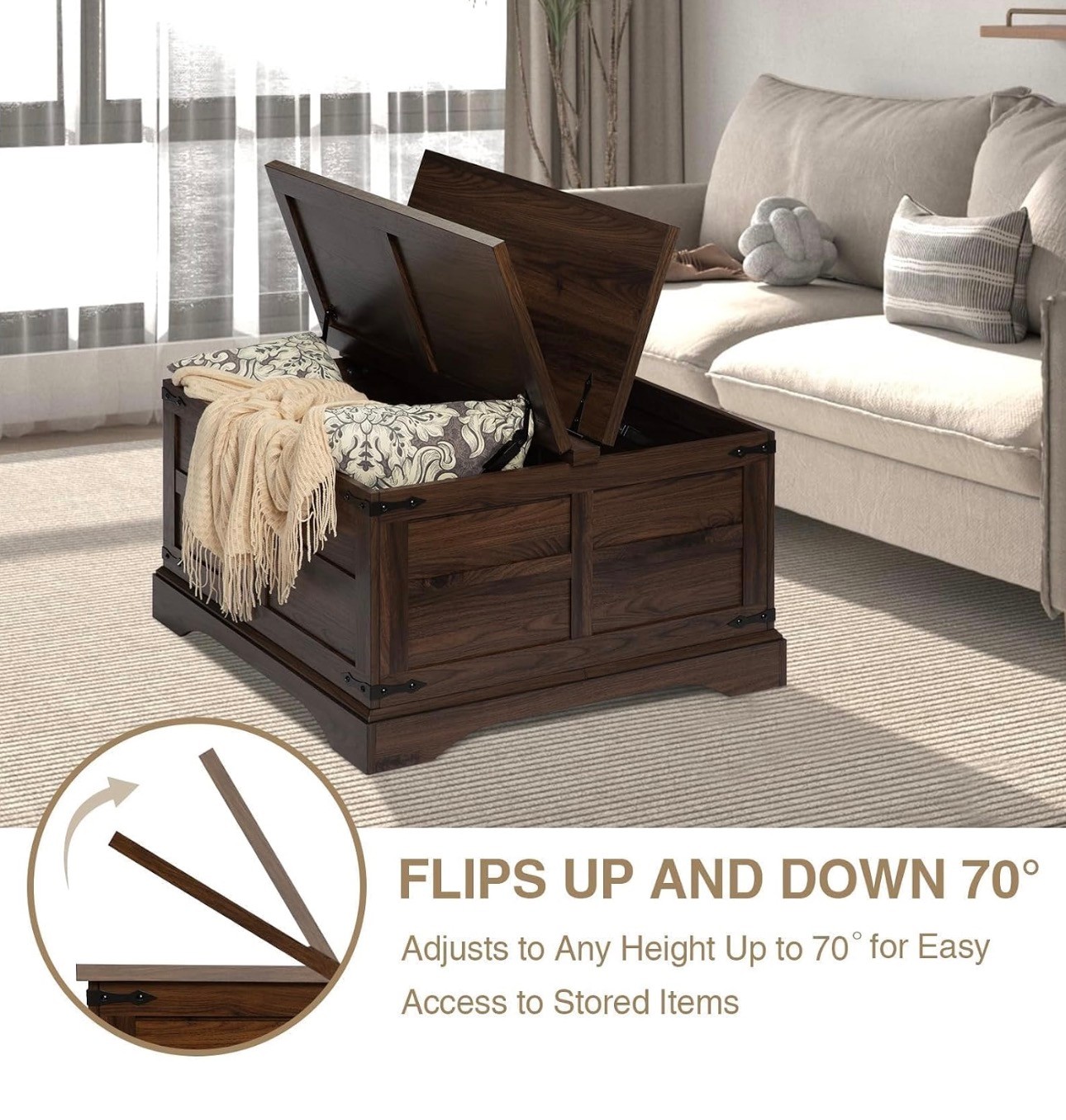 NEW: Wood Coffee w/ Table Hinged Lift Top Large Hidden Storage - photo 4